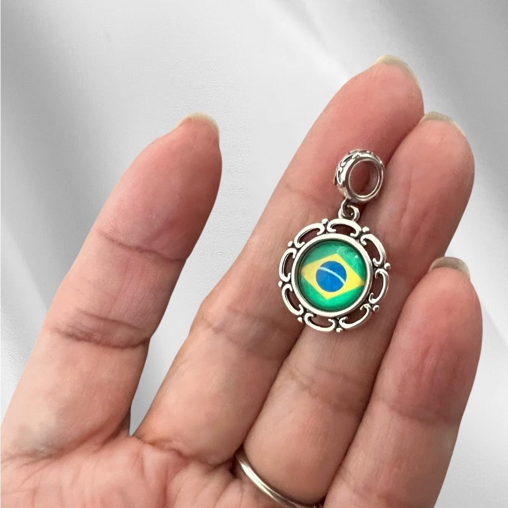 Silver Brazil 🇧🇷 flag Charm